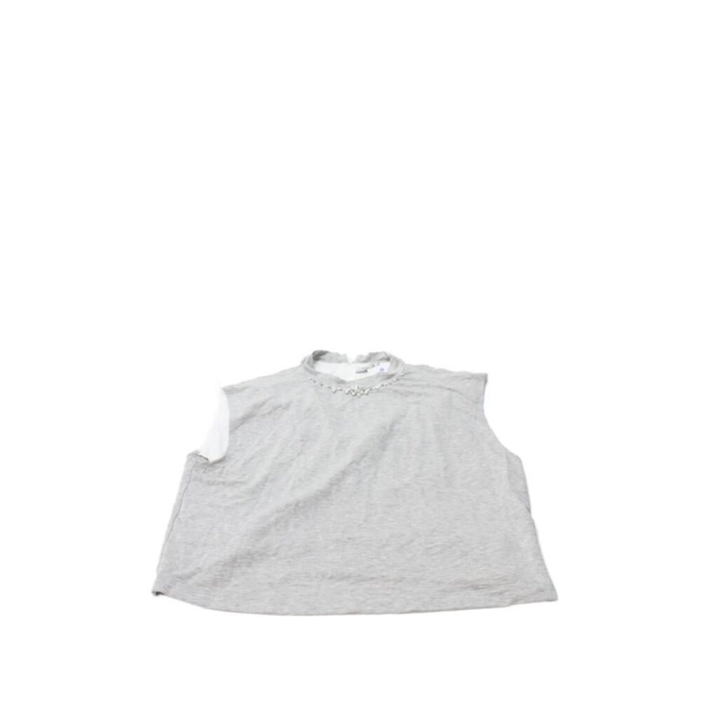 Gizia Women Cropped Sleeveless Colorblock Mockneck Blouse Cotton Gray Size 42